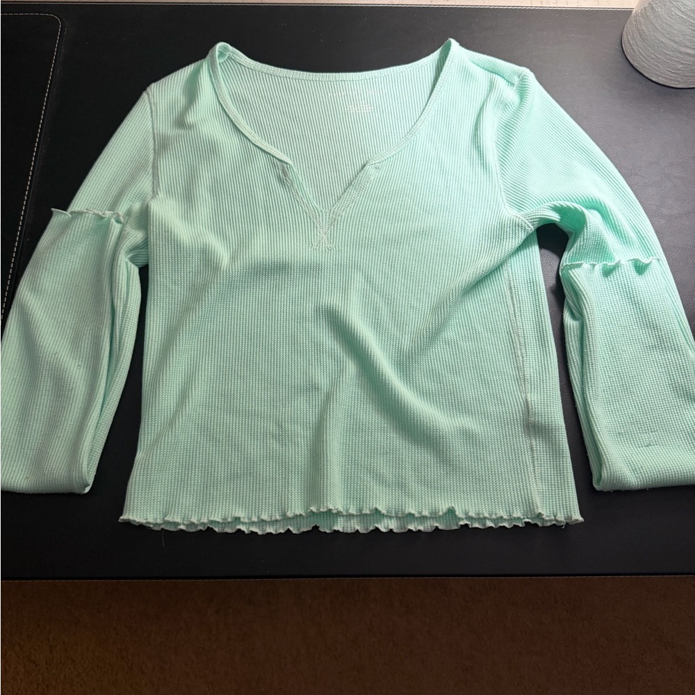 American Eagle Outfitters Mint Green Ribbed Top Waffle Neck Women’s Small